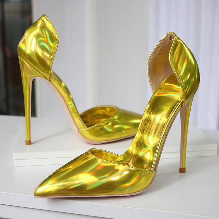 Shiny Gold Metallic Leather D'orsay & Two-Piece Women Pumps High Heels Party Fashion 2023 Pointed Toe Shoes Woman Size 33-45 68