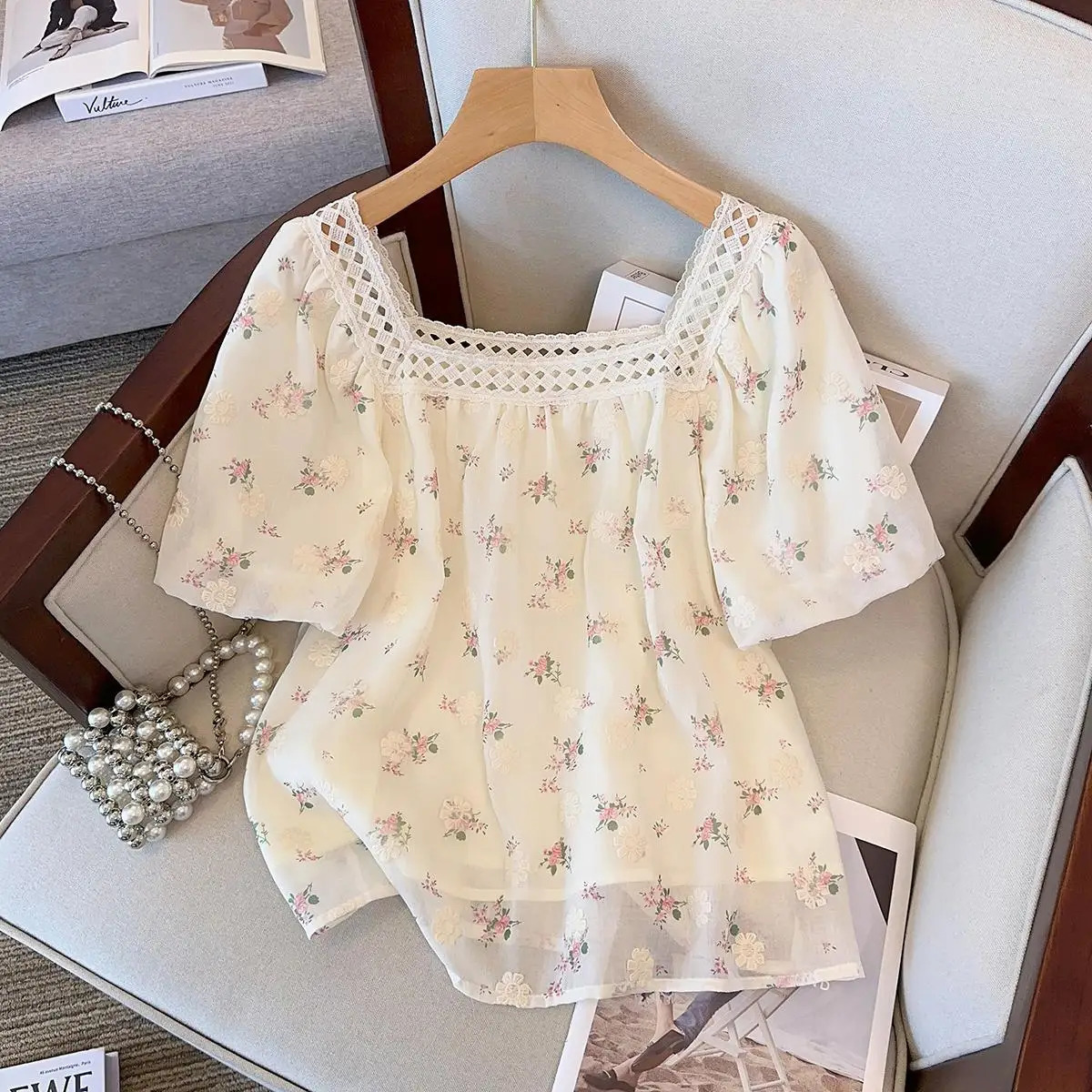 Plus Size L4XL Sweet Beautiful Shirts And Blouse Women Summer Short Sleeve Floral Print Tops Female Free Shippin Clothing 240617
