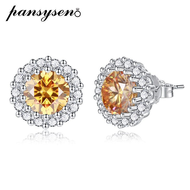 PANSYSEN Yellow Moissanite Earring S Sterling Sliver Plated with White Gold Earring for Women Man Sparkling Fine Jewelry 23e65