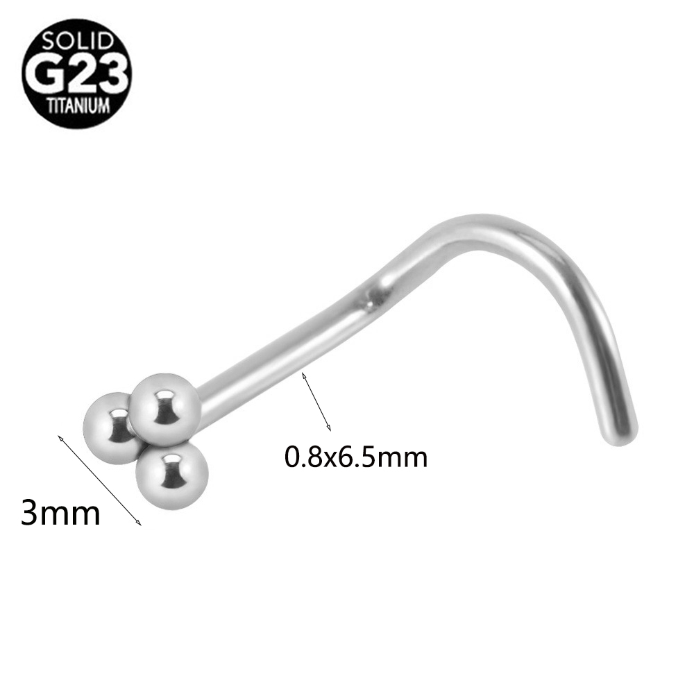 G ASTM F Titanium L Shape Three Balls Nose stud Piercings wholesale Pircings Jewelry 5