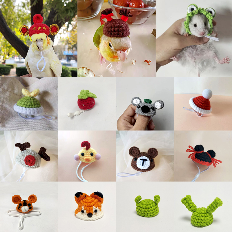 Mini Hamster Knitted Hat Funny Lizard Guinea Pig Chipmunk Headwear Reptile Accessories Christmas Party Clothes Costume Pet Caps