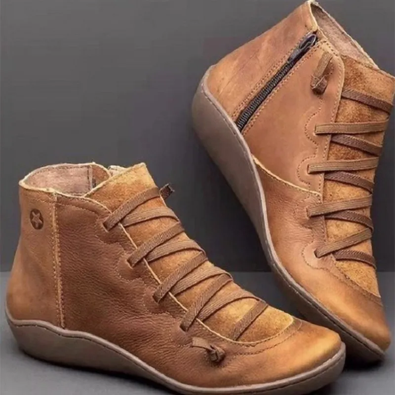Women's Winter Snow Boots Spring Flats Retro Ankle Boots Leisure Lace Up Women Fur Short Boots for Women 2024 Bota Feminina
