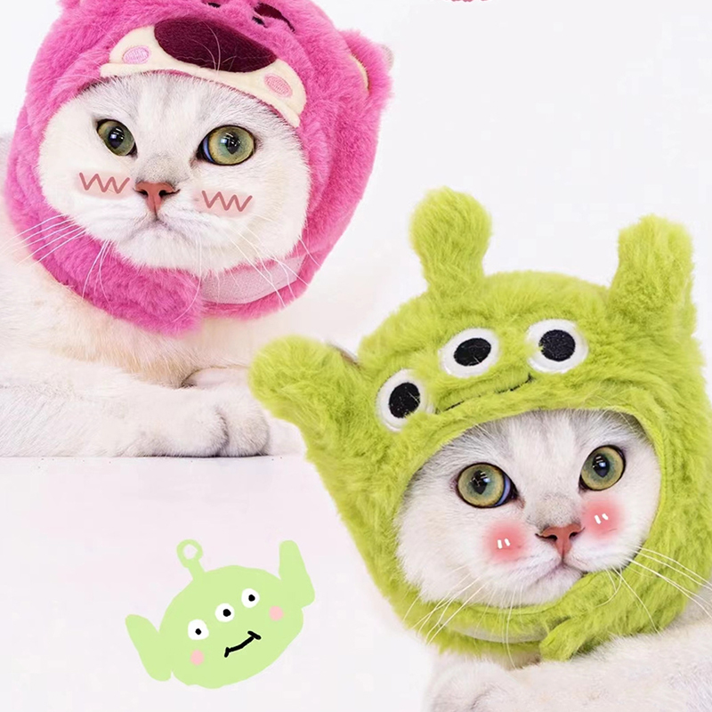 Funny Cat Headgear Cute Headwear Cap for Cats Cape Warm Plush Pet Hat Christmas Cosplay Costumes Props Photo Kitten Supplies