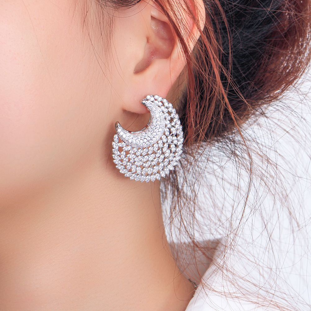 Sterg Sier Round Cut White Topaz CZ Stud Earrings for Women, Banquet Party Wedding Jewelry