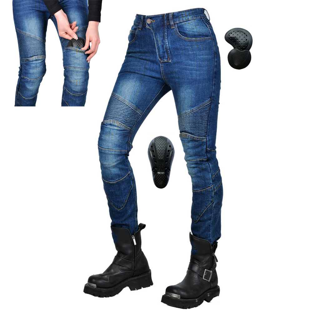 Women's Motorcycle Riding Protective Pants With 4 X Upgrade CE Armor Pads Retro Street ATV UTV Motorbike Motocross Racing Jeans
