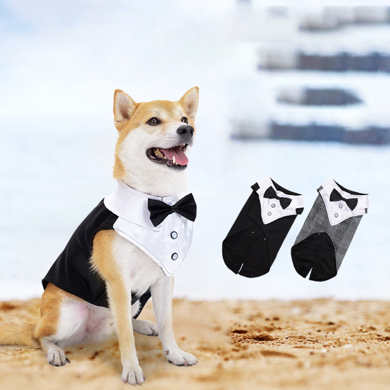 Dog Tuxedo Dog Suit and Bandana Set, Dogs Tuxedo Wedding Party Suit, Dog Prince Wedding Bow Tie Shirt Formal Dog Wedding Attire