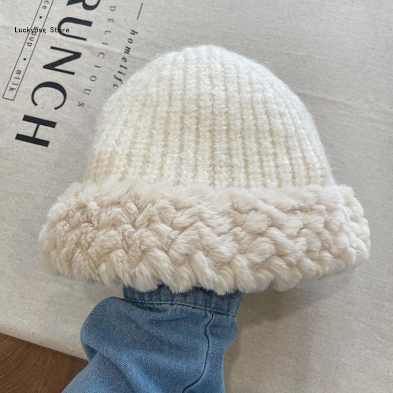 Contrast Color Plush for Teens Girl Winter Sport Skiing Hat Warm Headwear