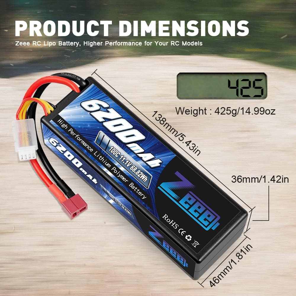 1/2pcs Zeee 3S Lipo Battery 6200mAh 11.1V 100C with T Plug Hardcase for RC Car Trucks Boats RC Airplane FPV Drones RC Model Part