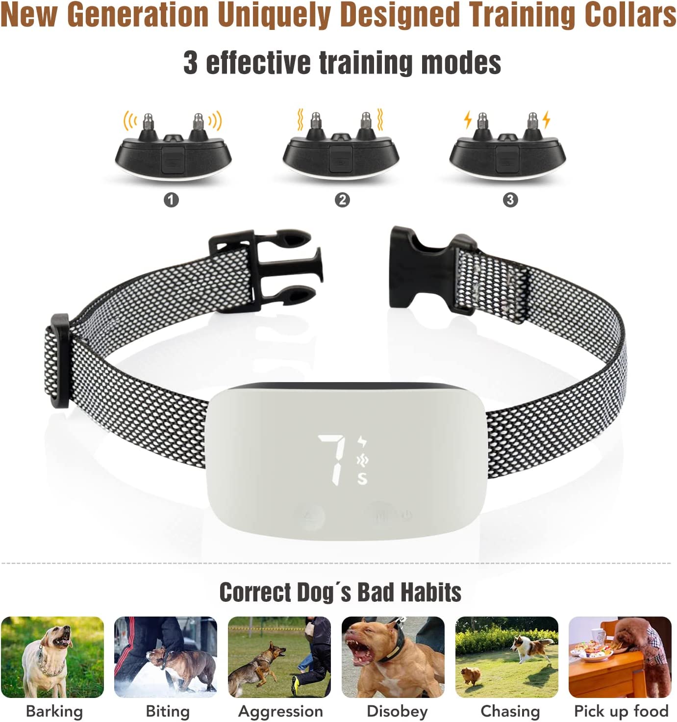Automatic Anti Barking Dog Collar, Rechargeable Bark Stopper, Stop Barkin,IP67 Waterproof, Electric Training Collar for Dog