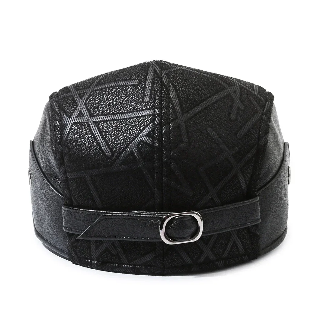 Top Level Faux Leather Newsboy Caps Men Thicken Warm Beret Homme Driving Hats Autumn Winter Flat Cap Vintage Boinas Cabbie Hat