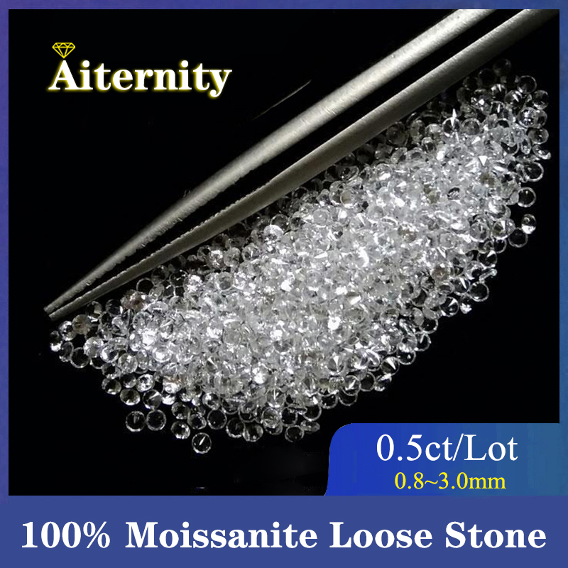 100% Genuine Wholesale 0.5ct/Lot D Color 0.7~3.0mm Round Cut Lab Grown Loose Moissanites Stone Test Positive for Jewelry