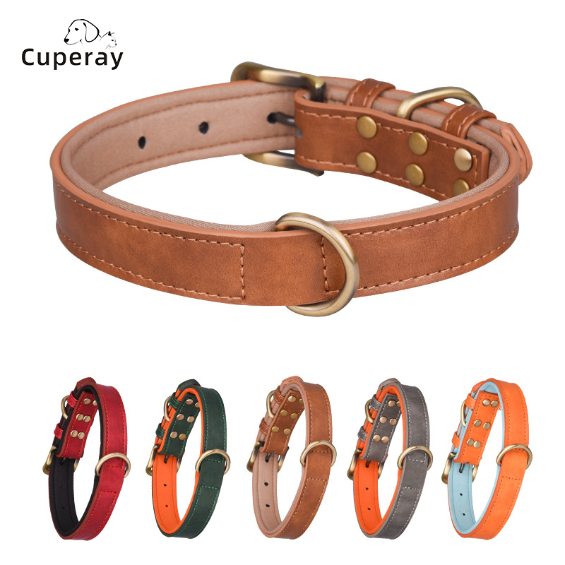 Leather Dog Collar Padded Pet Collars Adjustable Dog Collar Strong& Durable for Small Medium Dogs Pet Shop Bulldog Bull Terrier