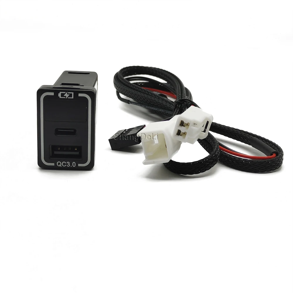 QC3.0 Car USB Port Fast Charger TYPE-C PD Smartphone Charging Adapter LED Light For Toyota Camry Land Cruiser 200 RAV4 Corolla c1cfa 5 37066