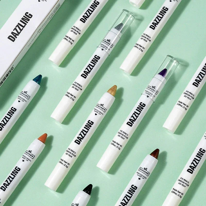 12 Colors Pearlescent Eyeshadow Pencil Waterproof Long Lasting Glitter Shimmer Eye Shadow Pen Eyeliner Stick Eyes Makeup Tools smile