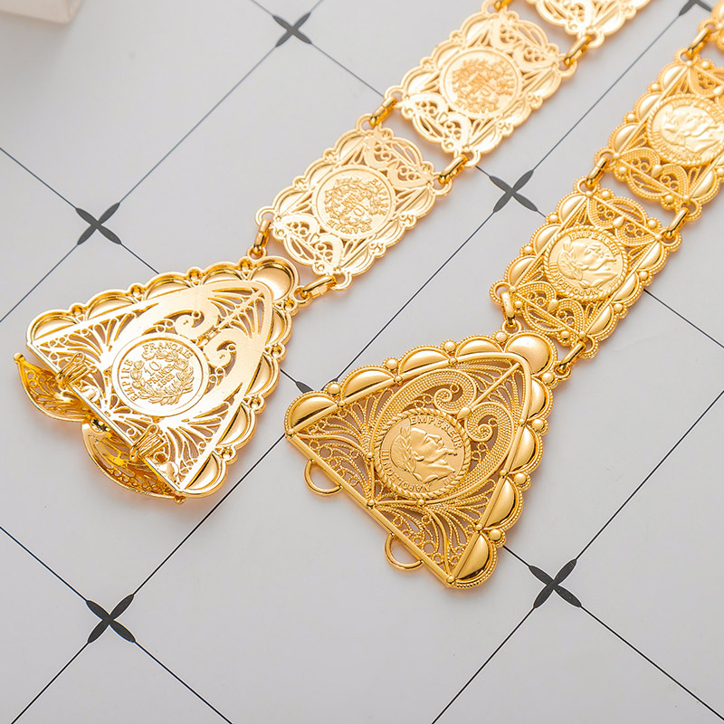 Caftan Belts Arab Traditional Holiday Jewelry Algerian Metal Bride Gold Color Belt Coin Waist Chain Square Design