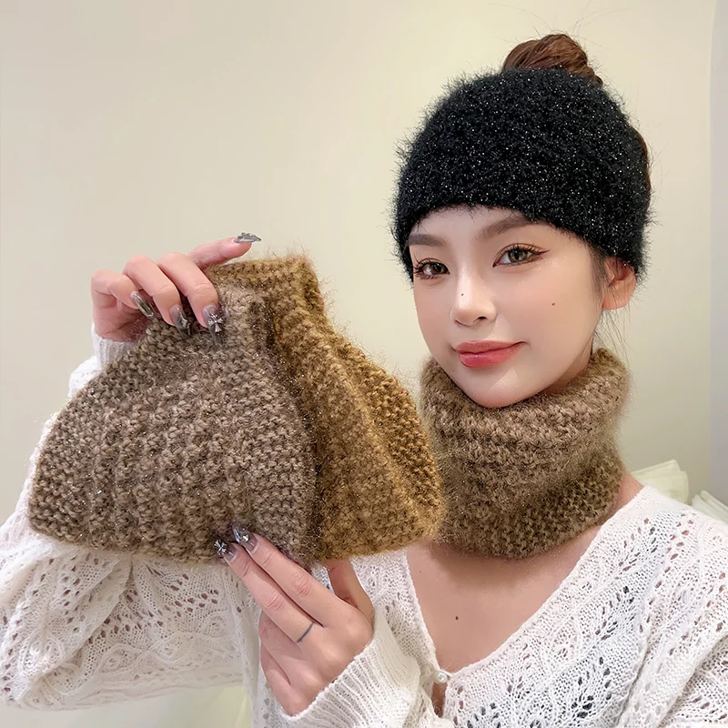 Wool Knitted Warm Headbands Women s Autumn Winter Wide Edge Headscarf Ladies Solid Soft Outdoor Windproof Hair Band Neckerchief 5