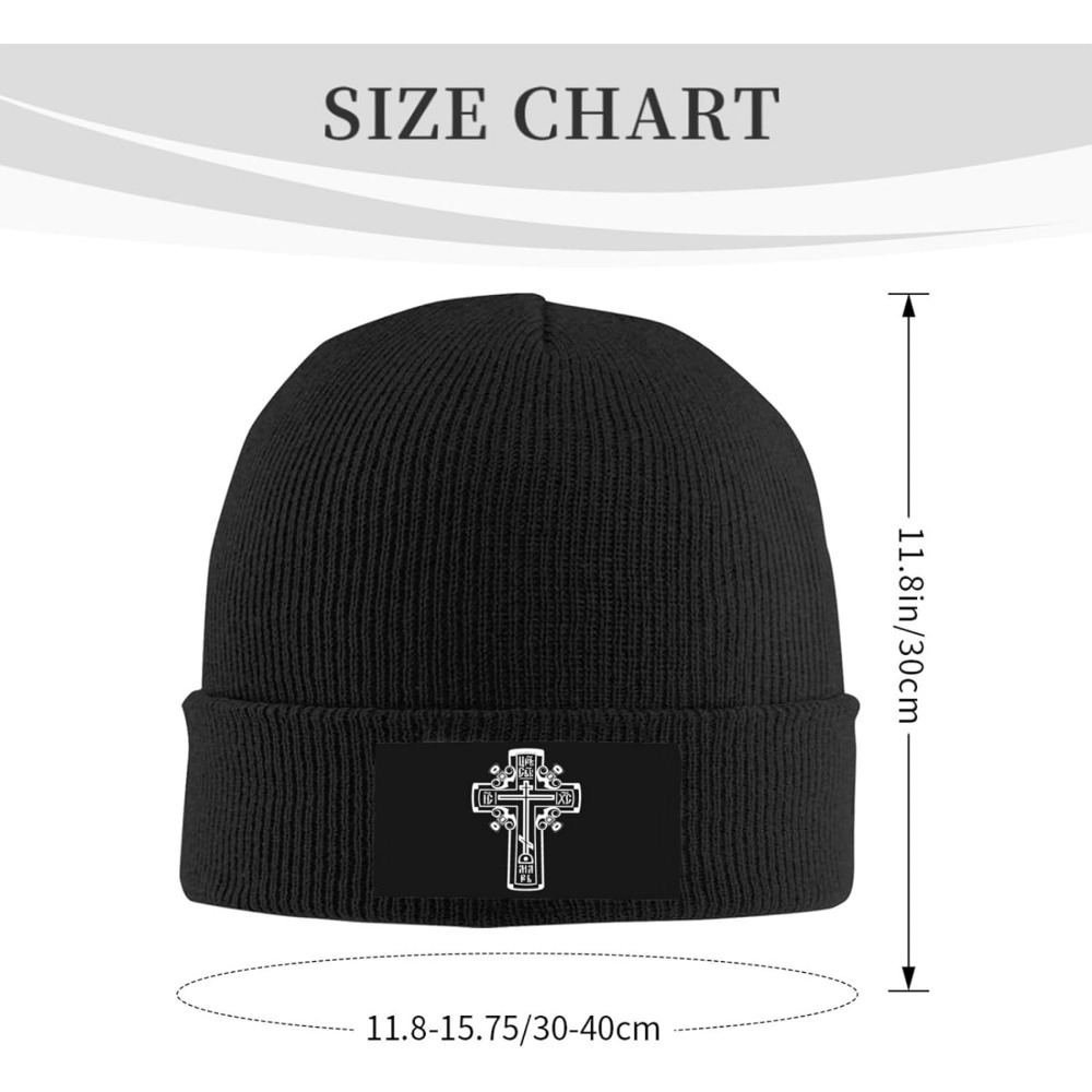 Beanie,Orthodox Christian Cross Beanie Women Skull Cap Men Knit Winter Slouchy Knitted Hat Black