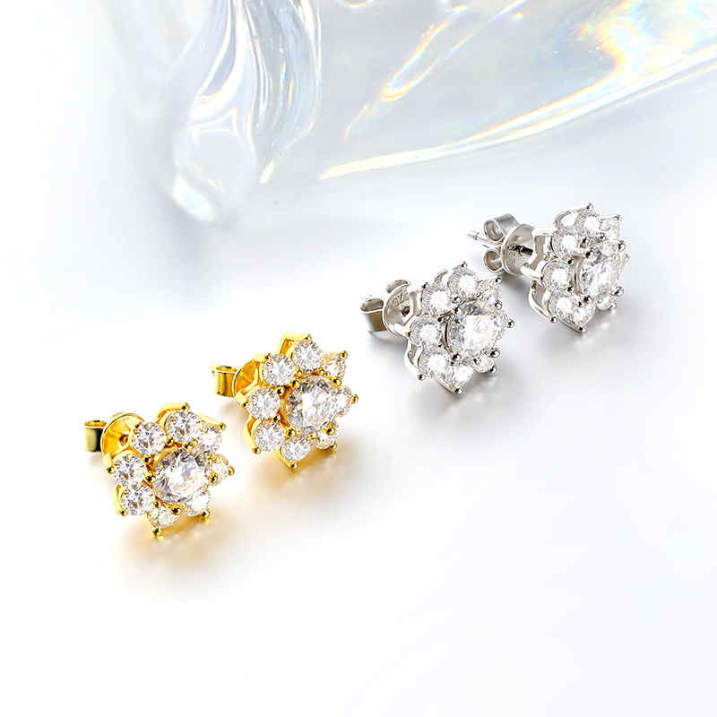 EWYA Suower Full D Color Moissanite Dia Stud Earrings with GRA for Women Party Fine Jewelry S Sterling Sier Earring a5a96