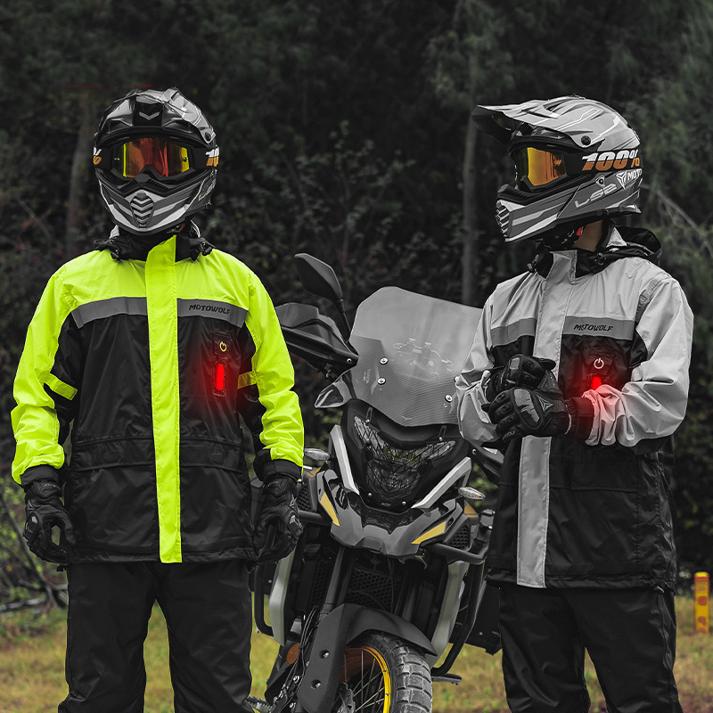 Rain Jacket Pants Motorcycle Raincoat LED Alert Split Suit Reflective Waterproof Cap Impermeable For Riding Cycling Motocross
