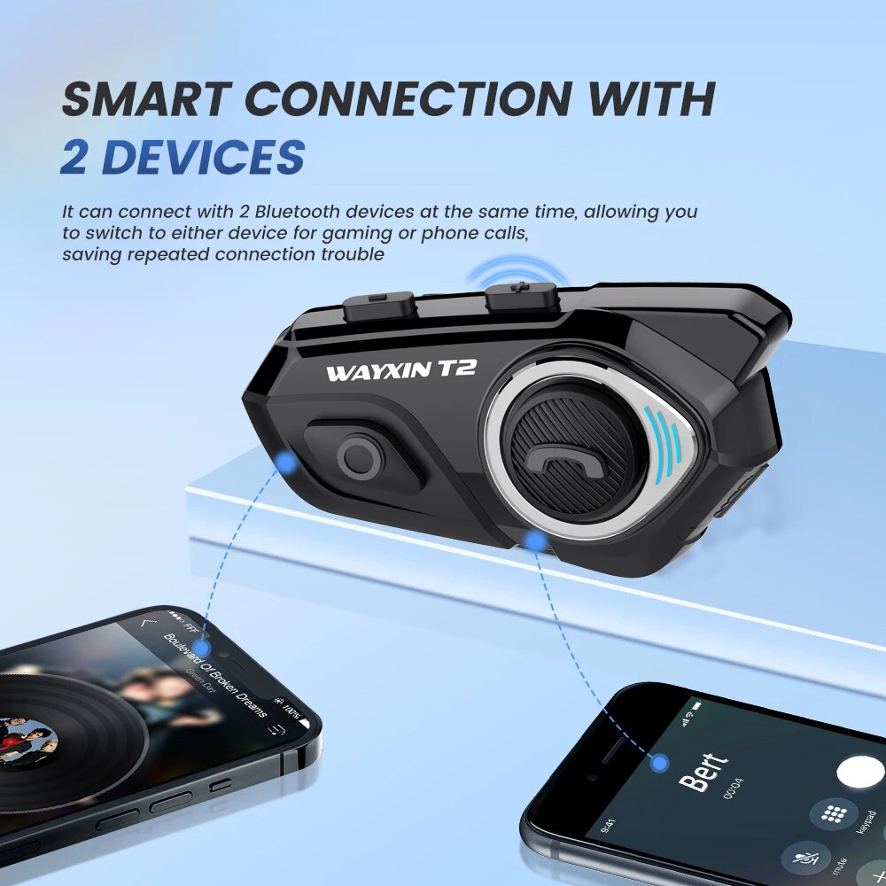 WAYXIN Helmet Headset T2 Motorcycle Bluetooth Intercom For 2 Rider 300M Intercomunicador Moto Interphone BT 5.1 Waterproof Biker