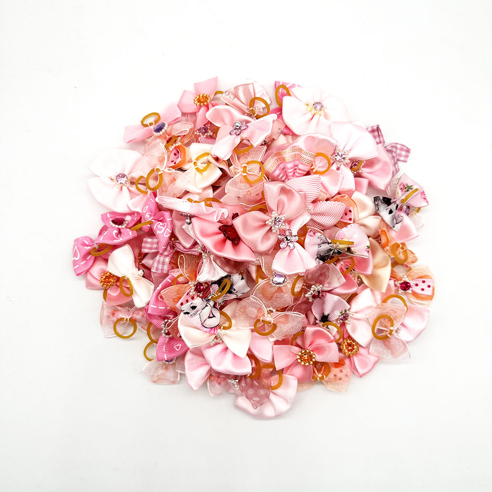 100pcs/Lot Valentine's Day Rubber Bands Pet Grooming Bows Pink Rose Red For Girls Dog Hair Accessories