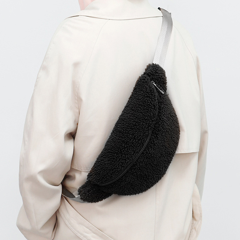Plush Chest Bag for Women Banana Bag Fuzzy Crossbody Bag Fluffy Sling Bag Furry Shoulder Bag Men Travel Phone Purse Winter Bag 007e8