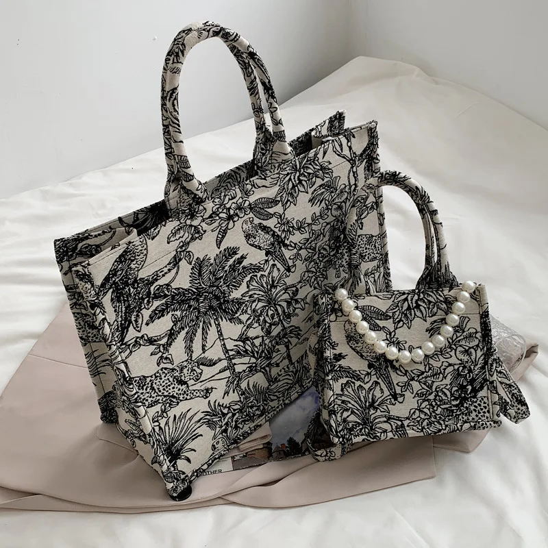 3 Atyles Luxury Designer Handbag Brand Top Handle Bags Jacquard Embroidery Shopper Beach Woman Shoulder Bag Tote Bag