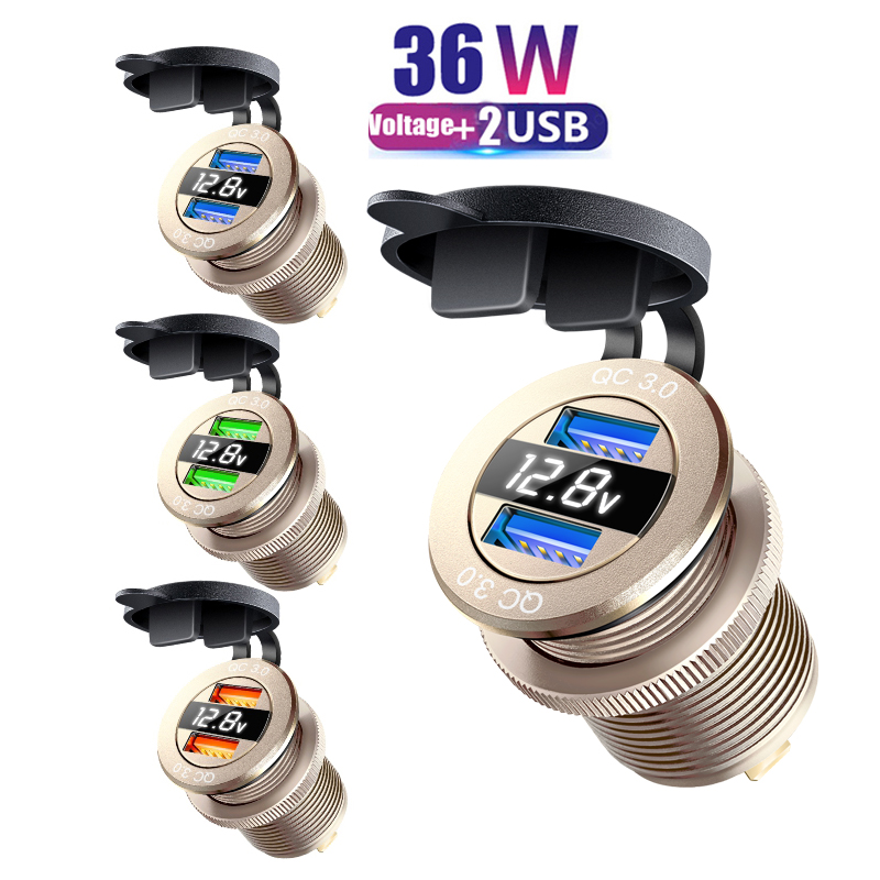 Car Charger Socket V Dual USB QC Port With LED Voltmeter tomada v automotivo for Boat Marine 5