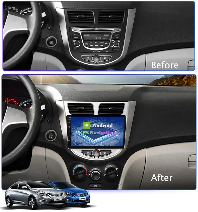 Car Stereo Acodo for Hyundai Accent 2010 - 2017 Android 12 Player with Frame Plug and Play IPS Screen Carplay FM WIFI BT Radio
