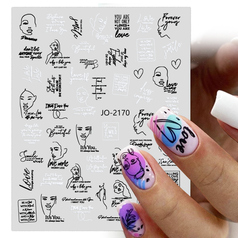 Black Letters Word 3D Nail Sticker for Manicure Nail Art Decorations Design Abstract Face Sliders Decals Foil Accessories