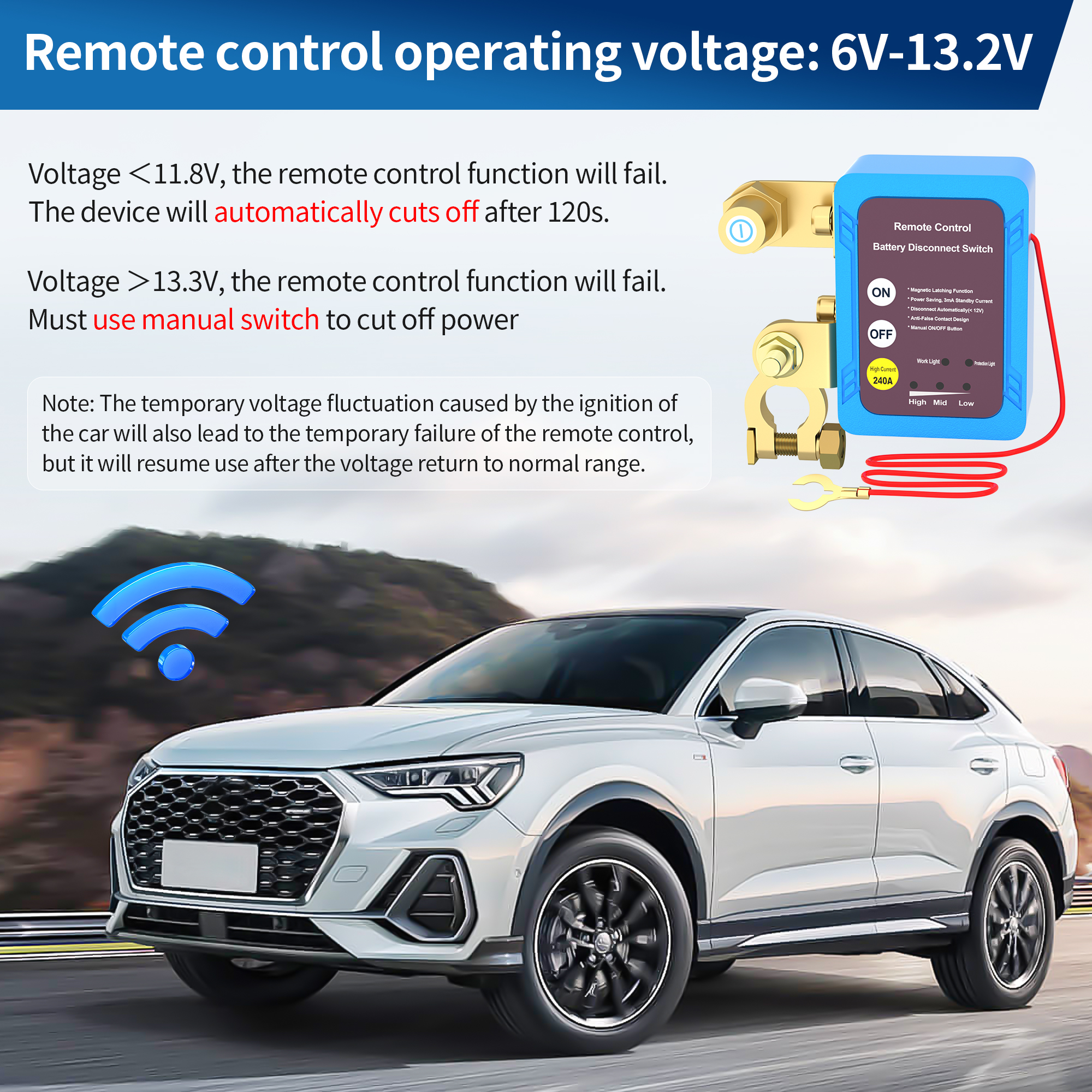 DaierTek Battery Disconnect 12V 240A Kill Automatic Power Shut Off Remote Control Switch for Auto