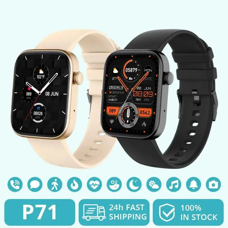 P71 Calling Smartwatch Voice Men Health Monitoring IP68 Waterproof Smart Notifications Voice Assistant Smart Watch Women smile
