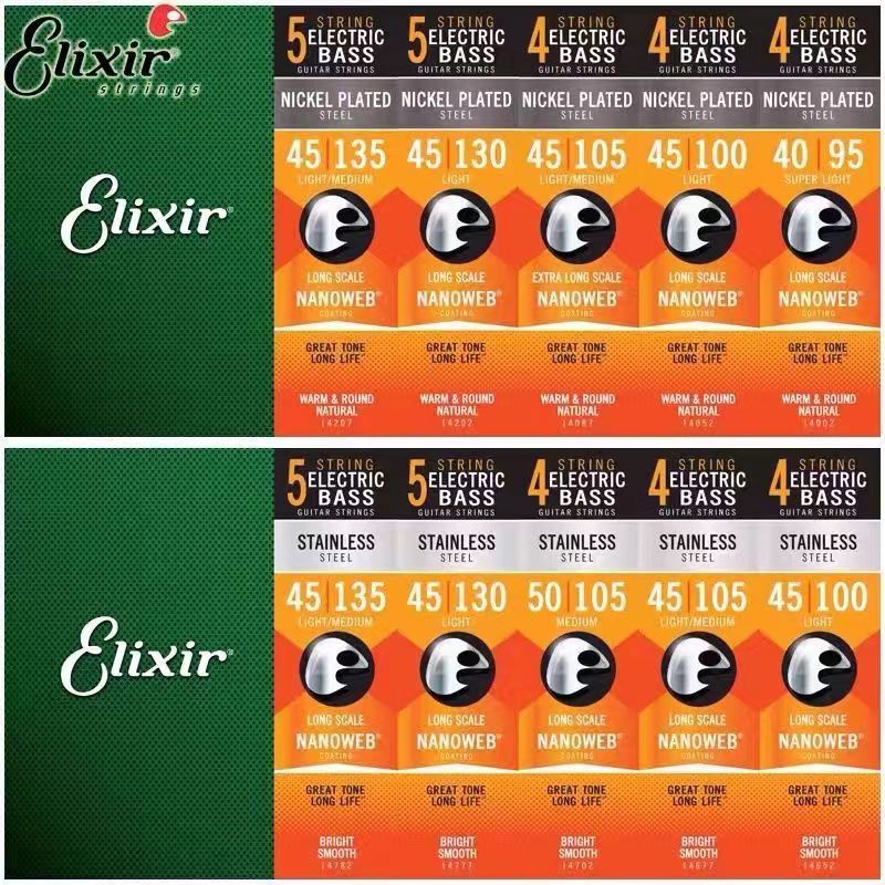 1Pcs for Elixir Strings Nickel Plated Steel 4-String Bass Strings w NANOWEB Coating, Long Scale, Light/Medium (.045-.105)-14077