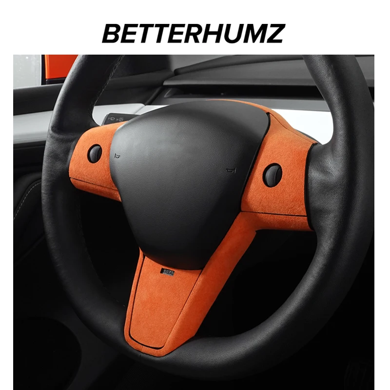 Betterhumz Car Steering Wheel Patch Trim for Tesla Model Y 3 2023 Alcantara Steering Wheel Sticker Cover Interior Accessories d86df 5 9c5fa