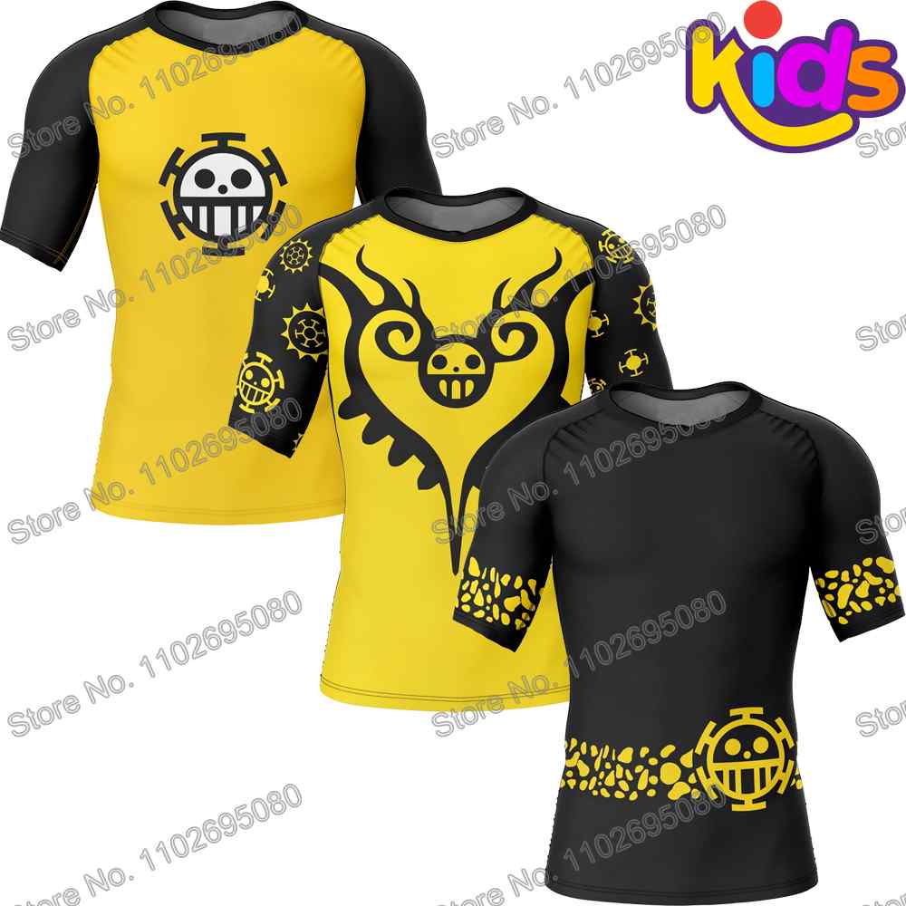 Law Surf Clothing Kids ddmysmile BJJ MMA Boys Anime Rash Guard Short Sleeve Diving T-Shirt Tight Swimwear Summer Beach Floatsuit Girls Smile