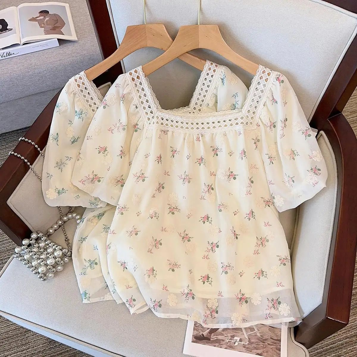 Plus Size L4XL Sweet Beautiful Shirts And Blouse Women Summer Short Sleeve Floral Print Tops Female Free Shippin Clothing 240617