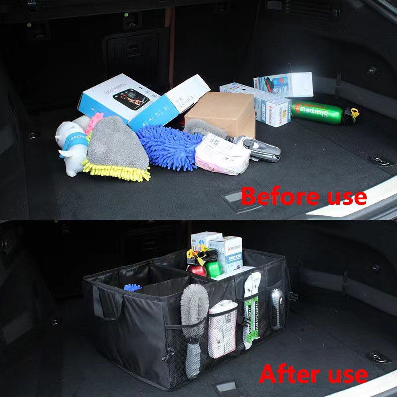 Car Trunk Organizer Black Oxford Cloth Multi-Purpose Clutter Trunk Storage Box with Handle Multi-Compartment Foldable e98b4
