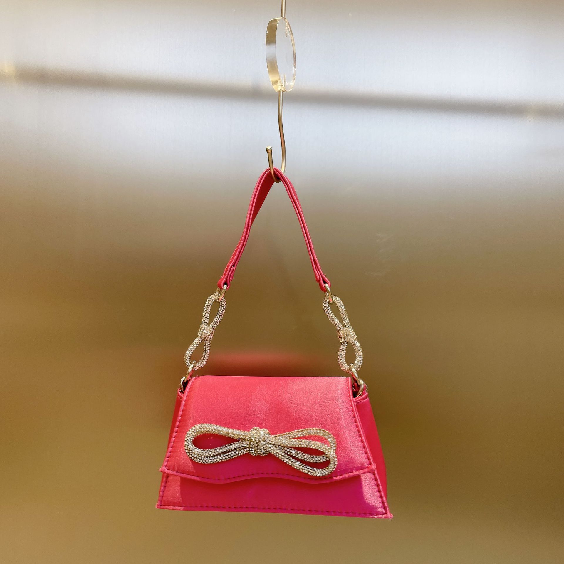 XIYUAN 20 Colors Lady Chic Rhinestone Bow Handbags Designer Glittering Stones Tote Bag Satin Evening Clutch Purse Prom Handbag