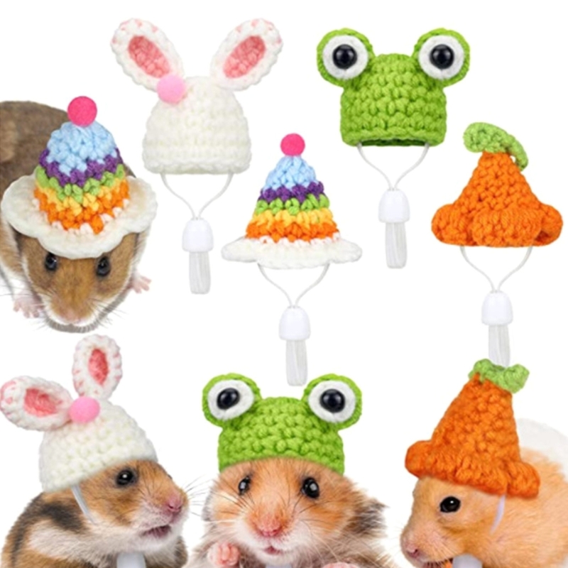 Funny Hamster Hat Rabbit Ears Shaped Costume Birthday Guinea-Pig Headgears Supplies Adjustable Handwoven Cap