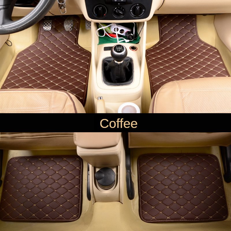 4pc Universal Fit PU Leather Beige Car Floor Mat Non-Slip Auto Carpet Waterproof Foot Pads Protector Vehicle Interior Moulding e192d