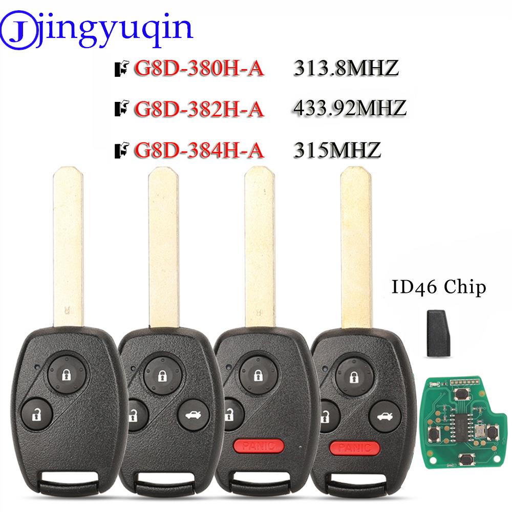 jingyuqin Remote Key 313.8/315/433.92Mhz G8D-380H-A G8D-382H-A G8D-384H-A For Honda Accord Element CR-V HR-V City Civic
