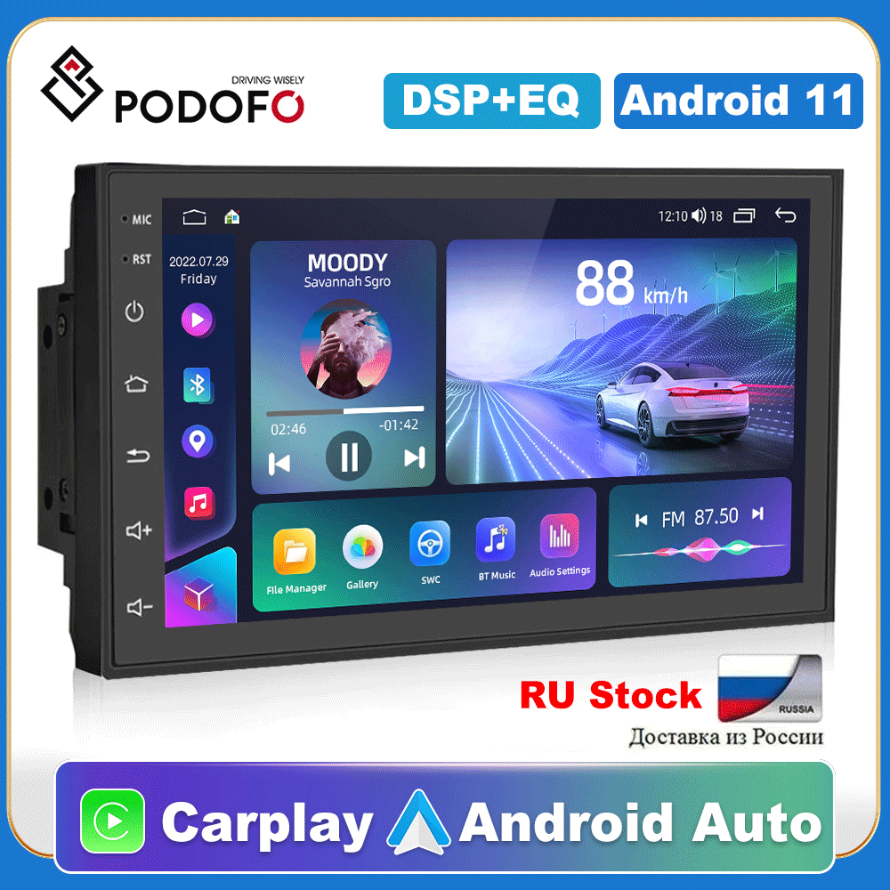 Podofo Car Radio GPS 2 din Android 11 Auto Carplay Universal 7"/9"/10" For Nissan Hyundai Toyota Multimedia Player 66b97 5 4f51d