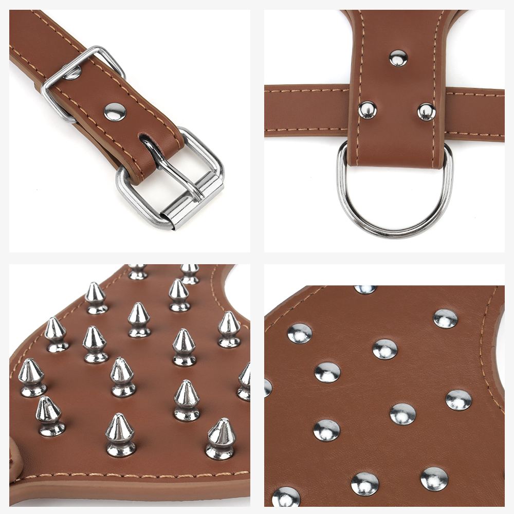 Leather Spiked Studded Dog Pet Collar Harness and Chain Leash Set for Medium Large Xlarge Breeds Pitbull Mastiff