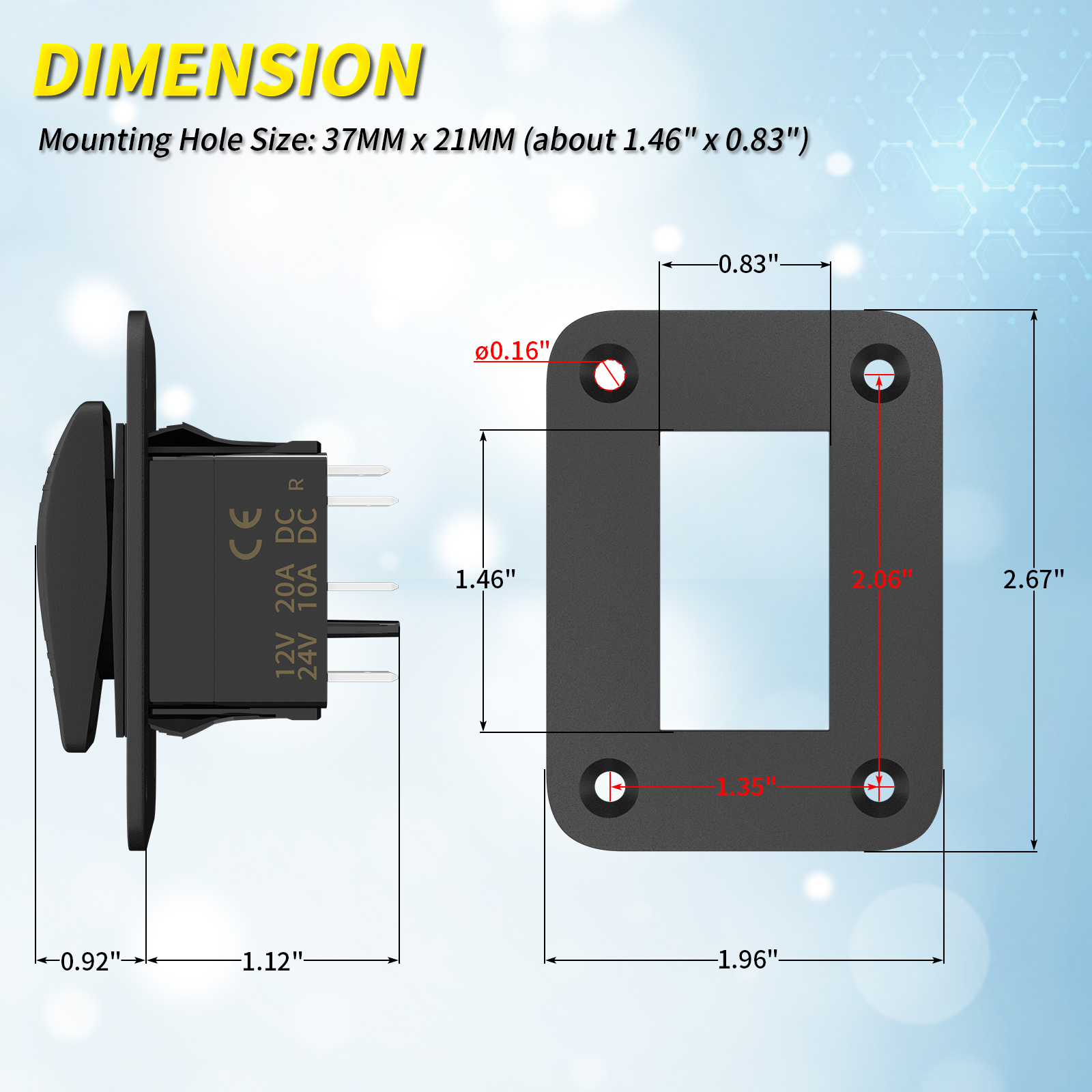 DaierTek 3 Way Rocker Waterproof 12V 24V 4Pin 20A SPDT Auto/Off/Manual Bilge Pump Switch Panel with LED Light