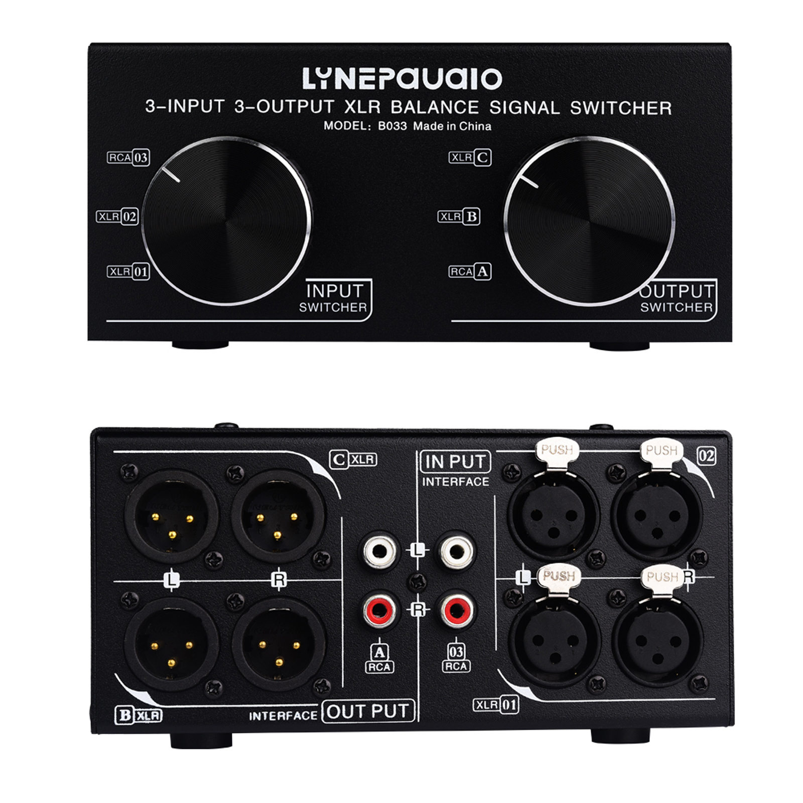 Audio Converter 3 Input to 3 Output Fully Balanced XLR Signal Passive Stereo Selector Switcher/Balanced XLR to Unbalanced RCA