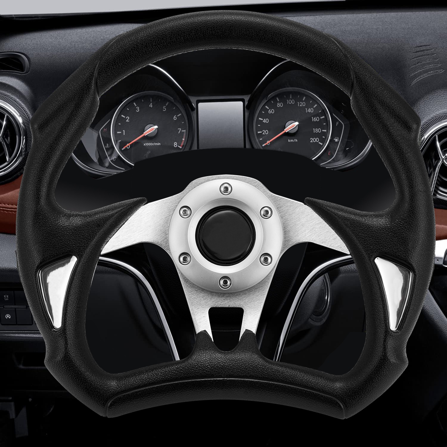 Black/Blue Aluminum Flat Dish Car Steering Wheel with Horn Drifting JDM Racing Sport Leather Effect With Original Logo