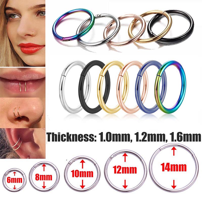 G23 Titanium Nose Rings Hinged Segment Ear Clips Cartilage Tragus Helix Lip Nose Earring Clicker Piercing Body Jewelry For Women