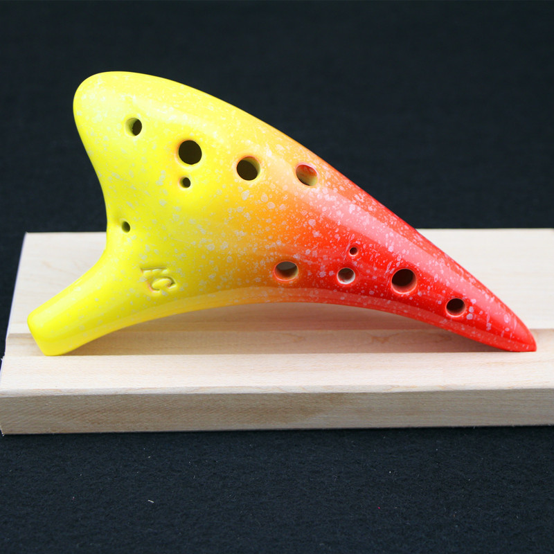 Multi-color 12 Holes Ceramic Ocarina Alto C Starry Style Musical Orff Instrument With Lanyard Music Score Protective Bag