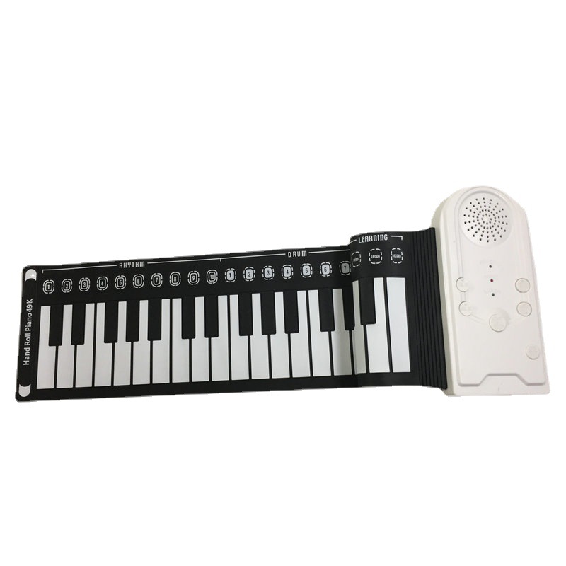 Silicone Hand Electronic Roll Piano, 49 Keys, Digital Portable Learning Instrument Music Midi Controller Keyboard, Black and Whi