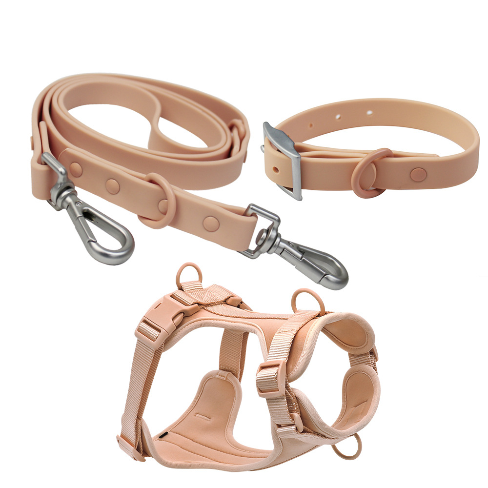 Pet Accessories PVC Pure Color Waterproof Designer Pet Collar Harness Leash Set